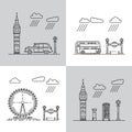 Symbols of London city in skyline