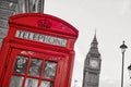 Symbols of London inline with isolated red telephone box Royalty Free Stock Photo