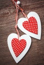 Symbols of love and affection. two hearts on a wooden background. Royalty Free Stock Photo