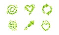 Symbols made of green leaves set. Logo, emblem, creative ecology design vector illustration Royalty Free Stock Photo
