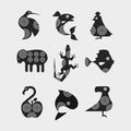 Symbols of nature. Set of logo icons with animals, birds and fish.