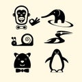 Symbols of nature. Set of logo icons with animals, birds and shellfish.