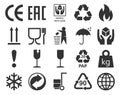 Symbols for product packaging. Signs for cardboard related to the transportation of goods Royalty Free Stock Photo