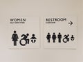 Gender and transgender bathroom signs posted on blank cream white wall Royalty Free Stock Photo