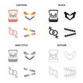 Symbols of same-sex love, heart, hand gesture, colorful flags. Sexual minority set collection icons in cartoon black Royalty Free Stock Photo