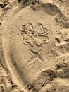 Symbols on the sand, drawing on the beach