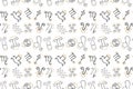 Symbols seamless pattern of 12 zodiac signs of black color with gold decorative curlicues on a white background. Hand drawing. Fab Royalty Free Stock Photo