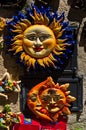 Symbols of Sicily as touristic souveniers at streets of Erice