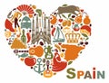 The symbols of Spain in heart shape Royalty Free Stock Photo