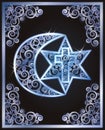 Symbols of the three religions - Judaism, Christianity, Islam Royalty Free Stock Photo