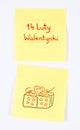 Symbols of Valentines Day drawn on paper, polish inscription 14 February Valentines, symbol of love