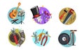 Symbols of Various Professions Collection, Musician, Magician, Carpenter, Plumber Signs Vector Illustration on White
