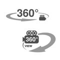 Symbols for virtual tour, oval labels with arrow, with symbol of camera and with text - view.