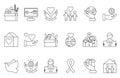 Symbols of volunteers and charities organisations. Monolines icons set