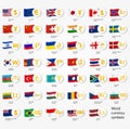 Symbols world money with national county flags. Vector currency exchange icons collection.