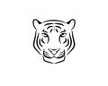 Symetrical front side of simple black grayscale tiger head