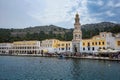 Monastery of Archangel Michael on the sea front of Panormitis village, Symi, Greece.