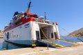 Sea Dreams ferry at the port of Gialos during the summer season. Symi island, Greece