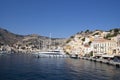 Charming secluded Greek island of Symi. View of the beautiful harbor