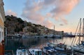 Symi Island Harbour with the amazing pink sunrise