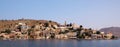 Symi town, Symi island, pictorial view of colorful houses and the harbour