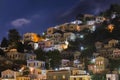 Symi town view at night , Greece