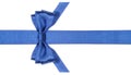 Symmetric blue bow with vertically cut end on band