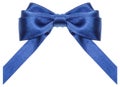 Symmetric blue ribbon bow with vertically cut ends