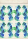 Symmetric colorful watercolor blots. Abstract watercolour painting on old paper. Artistic grunge multicolored painted texture patt Royalty Free Stock Photo