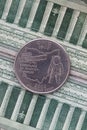 Symmetric composition of US dollar bills and a quarter of Ohio Royalty Free Stock Photo