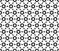 Symmetric hexagonal grid, perforated hexagons, rhombuses. Abstract black & white background.