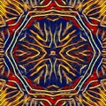 symmetric hexagonal kaleidoscopic design from bright multi-coloured contours
