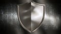 Symmetric metal shield above the binary code matrix concept of cybersecurity Royalty Free Stock Photo