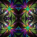Symmetric multicolored fractal tracery. Collection - frosty pattern. On black. Royalty Free Stock Photo