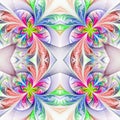 Symmetric multicolored fractal tracery. Collection - frosty pattern. On white.