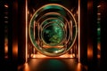 Symmetric neons, defocused walls: Burnished Copper & Deep Forest Green