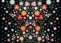 Symmetric seamless embroidery pattern with beautiful flowers and leaves on black background Royalty Free Stock Photo