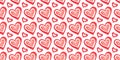 Symmetric Seamless Pattern of Hand-Drawn Pencil Red Hearts on White Background. Style of Children\'s Drawing Royalty Free Stock Photo