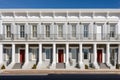 symmetric terraces on a greek revival building facade