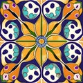 Symmetric Yellow flower in tiles watercolor style