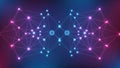 Symmetrical abstract network of glowing nodes and lines in blue and pink hues connection Royalty Free Stock Photo