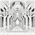 Symmetrical Architectural Design Coloring Page With Futuristic Gothic Elements