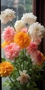 Symmetrical Arrangement Of Creased Flowers In Light Pink And Orange