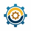 Symmetrical arrangement of gear wheels and cogs forming a logo for a company, Gear wheels and cogs in a symmetrical pattern, Royalty Free Stock Photo