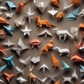 A symmetrical arrangement of intricate origami animals, evoking a sense of precision and artistry1