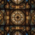 A symmetrical arrangement of intricate stained glass windows, telling a celestial tale1