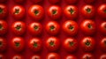 Symmetrical Arrangement of Perfectly Ripe Bright Red Tomatoes on a Red Background