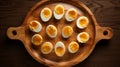 Symmetrical Asymmetry: Deviled Eggs On A Polished Wooden Plate