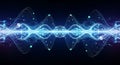 Symmetrical audio waveform visualization with glowing lines and spheres Royalty Free Stock Photo