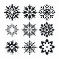 Symmetrical Black And White Snowflake Icon Set